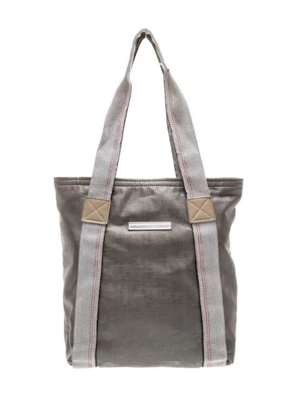 TheodoreโAlexander Authentic Gray Coated Canvas Tote Bag Woven Webbing Handles
